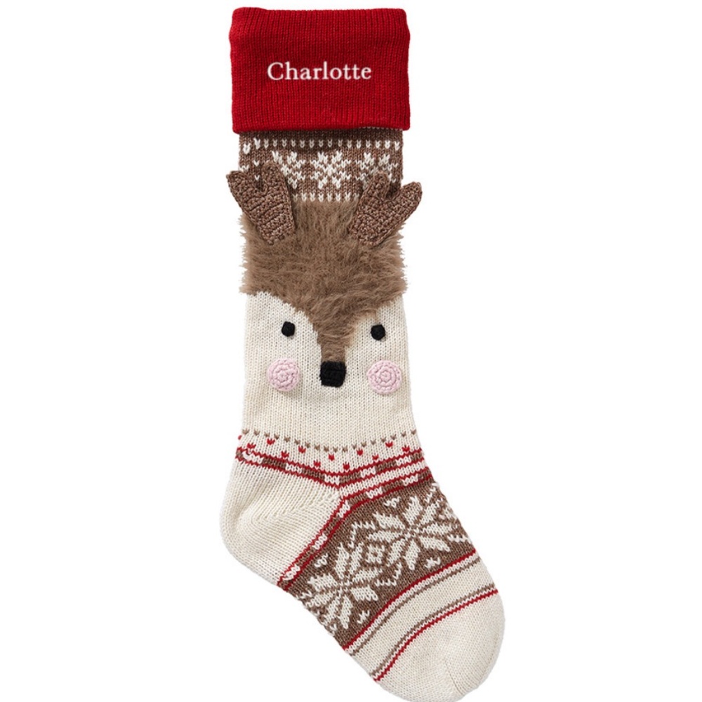 Pottery Barn Kids Fair Isle Reindeer Embroidered Christmas Stocking - Charlotte